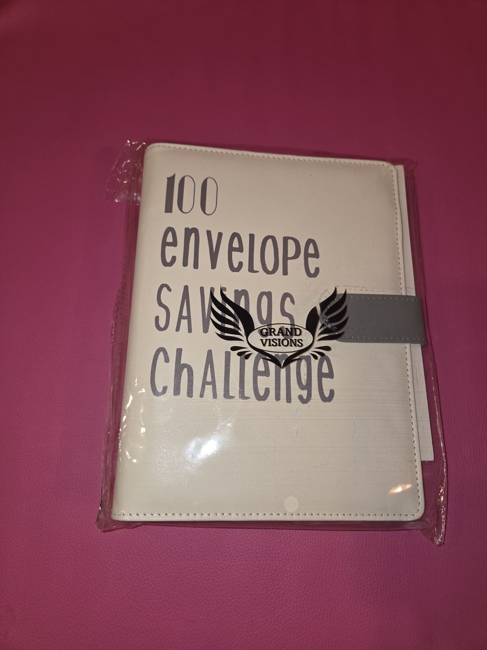 White Envelope Savings Challenge Organizer with Gray Strap